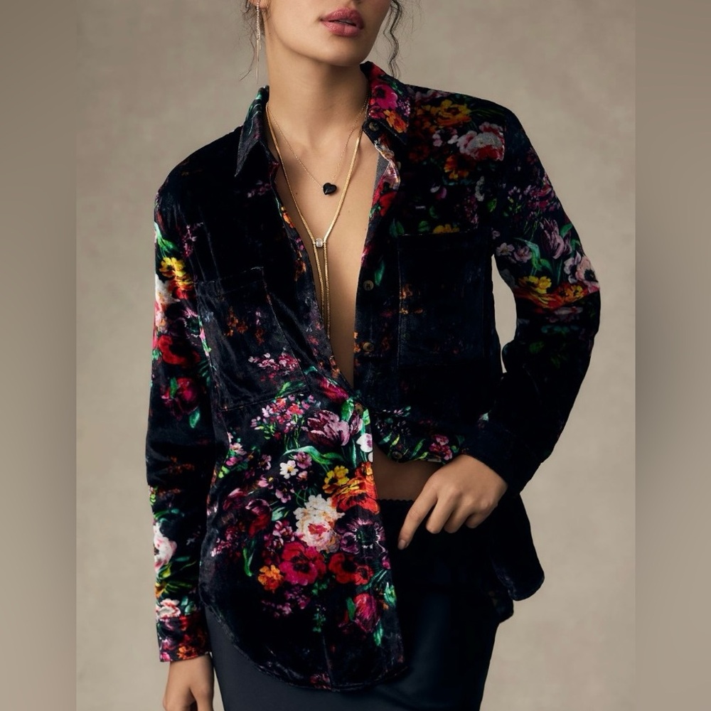 🔴SOLD🔴Anthropologie Pilcro Hadley Relaxed Buttondown Shirt: Velvet Edition Large - Picture 1 of 11